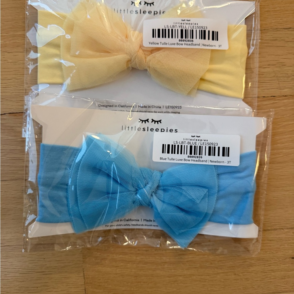 Little Sleepies Tulle Bow Headband Set in Yellow and Blue